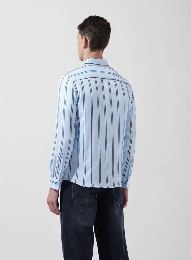 The Indian Garage Co Men Regular Fit Striped Cutaway Collar Full Sleeves Shirt