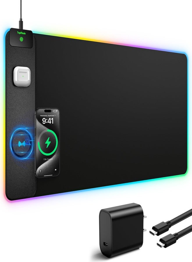 TopMade Wireless Charging Mouse Pad, RGB Gaming Mousepad Home Office Desk Pad, 31.5” x 15.8” XXL Large Desk Mat, Waterproof Keyboard Pad, Black (Includes 20W PD Power Adapter & 6.56ft Woven Cable) - Image 2