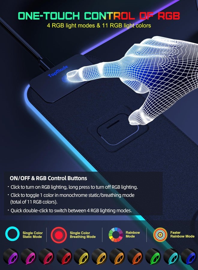 TopMade Wireless Charging Mouse Pad, RGB Gaming Mousepad Home Office Desk Pad, 31.5” x 15.8” XXL Large Desk Mat, Waterproof Keyboard Pad, Black (Includes 20W PD Power Adapter & 6.56ft Woven Cable) - Image 4