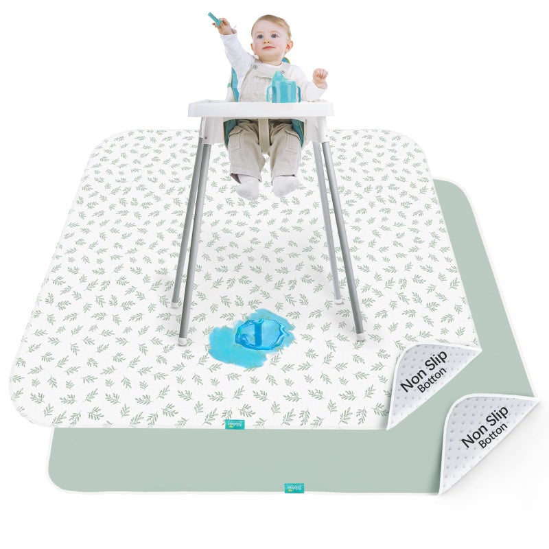 Biloban Baby Splat Mat 2 Pack for Under High Chair & Arts & Crafts & Eating Mess, 46 x 42 Inch Waterproof and Washable Spill Mat, Anti-Slip Floor Protector - Image 1