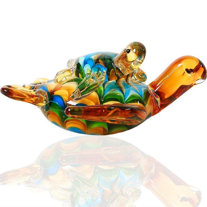 Hand Blown Glass Sea Turtle Figurines OrnamentSea Animal Ornament for Home DecorSea Animals Collection for Birthday GiftGlass Tortoise Sculpture