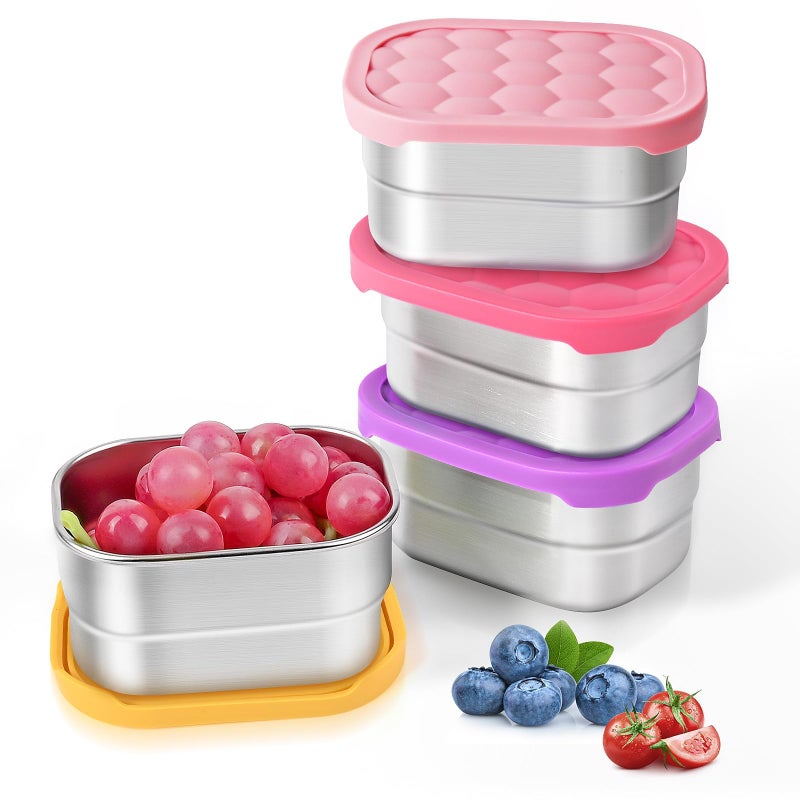 Tanjiae 4Pack Small (1 CUP) 8oz Stainless Steel Snack Containers for Kids | Reusable Easy Open Toddler Snack Containers with Silicone Lids | Stackable Toddler Lunch Box for Daycare, School and Travel - Image 1