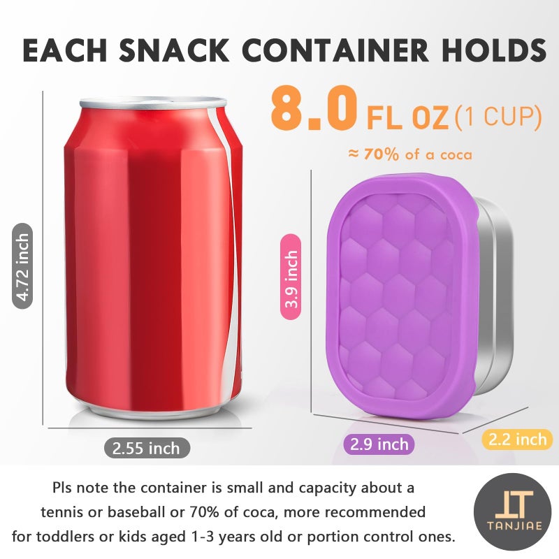 Tanjiae 4Pack Small (1 CUP) 8oz Stainless Steel Snack Containers for Kids | Reusable Easy Open Toddler Snack Containers with Silicone Lids | Stackable Toddler Lunch Box for Daycare, School and Travel - Image 2
