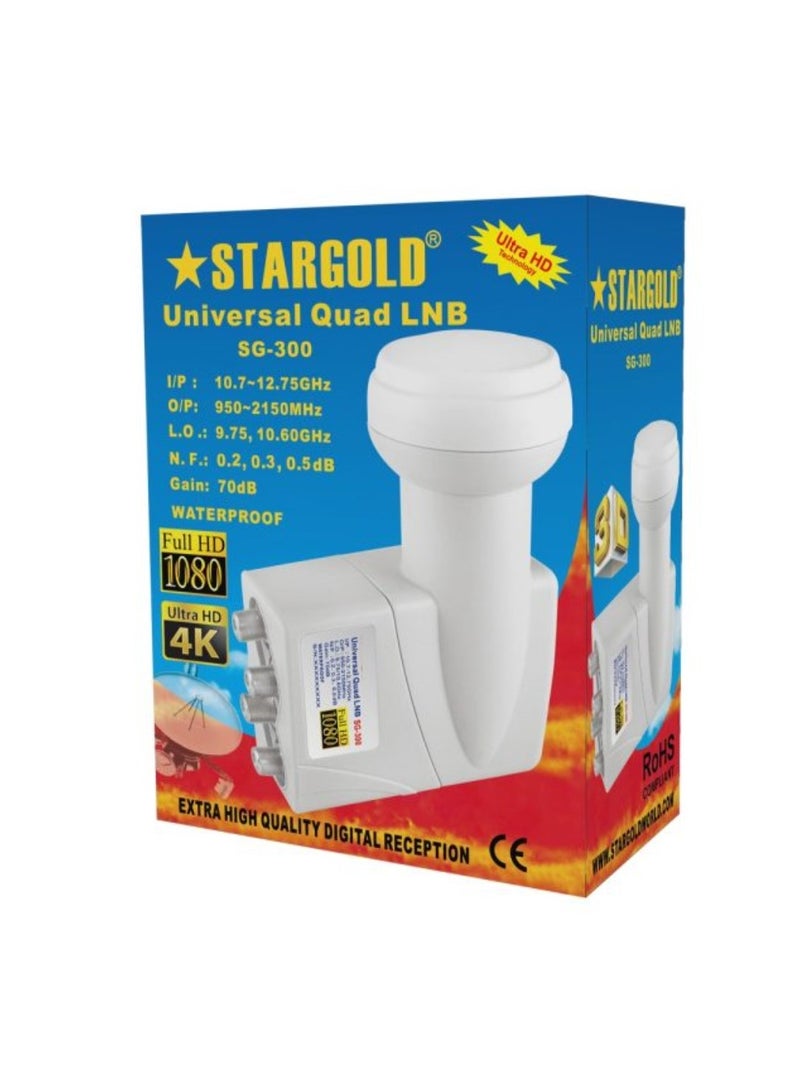 Stargold ستارغولد كسب 70 ديسيبل طبق قمر صناعي عالمي رباعي الاتجاه مع LNB رباعي لجهاز استقبال الأقمار الصناعية مع حل متوافق مع عدة أقمار صناعية واتصال بسيط - Image 2