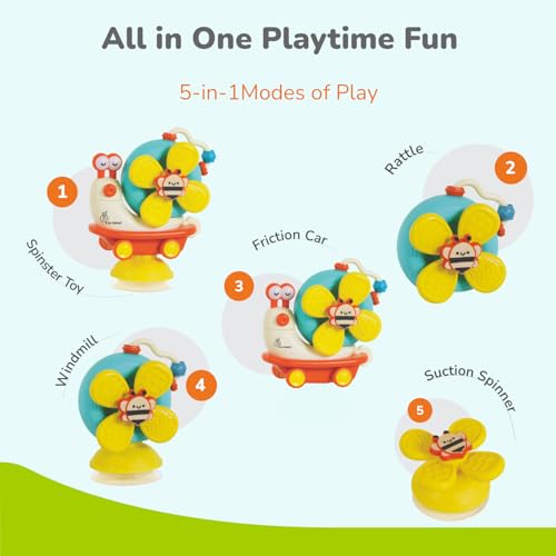 R for Rabbit Orapple Spinster Toy for Baby 5-in-1 Suction Spinner, Rattle, Friction Car, Windmill & Sensory Play | BPA-Free, Safe & Durable | Interactive Learning Toys for 6+ Months Kids(Orange Cream) - Image 2