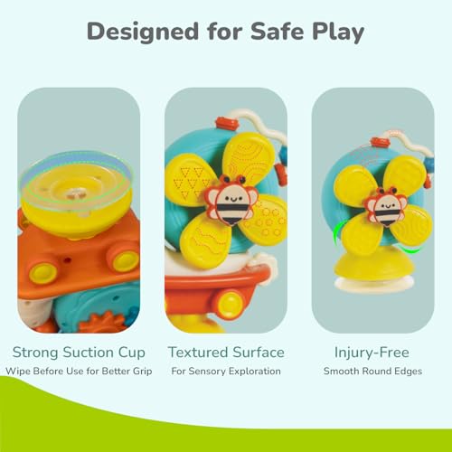 R for Rabbit Orapple Spinster Toy for Baby 5-in-1 Suction Spinner, Rattle, Friction Car, Windmill & Sensory Play | BPA-Free, Safe & Durable | Interactive Learning Toys for 6+ Months Kids(Orange Cream) - Image 4