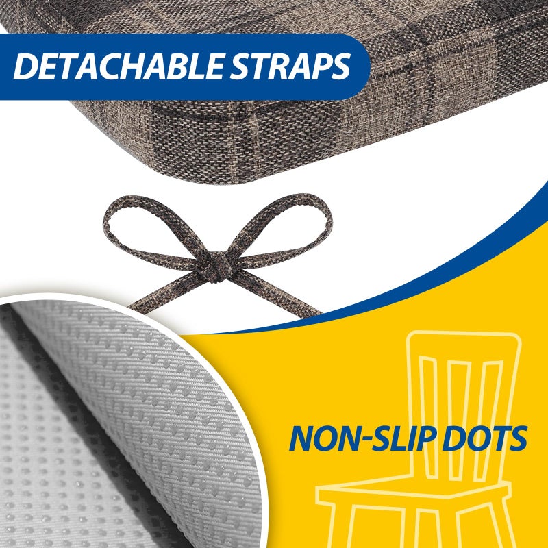 AAAAAcessories D-Shaped Chair Cushions, 2" Thick Dining Chair Pads with Ties and Removable, Machine-Washable Cover, 17" x 16", Set of 4, Brown Checkered - Image 5