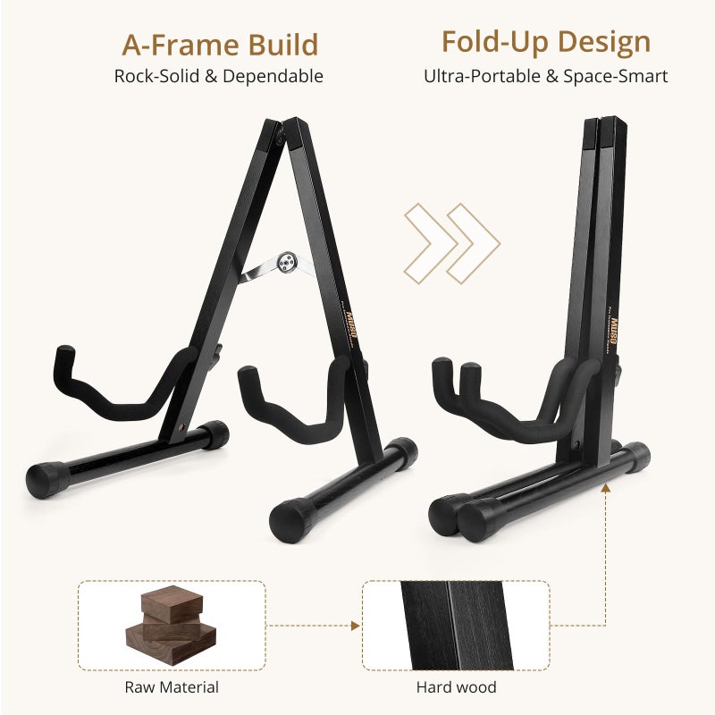 MUSO Guitar Stand,Acoustic Guitar Stand,Wood Classical Electric Guitar Stand,Foldable Bass Guitar Stand,Guitar Accessories (Hardwood Black) - Image 2