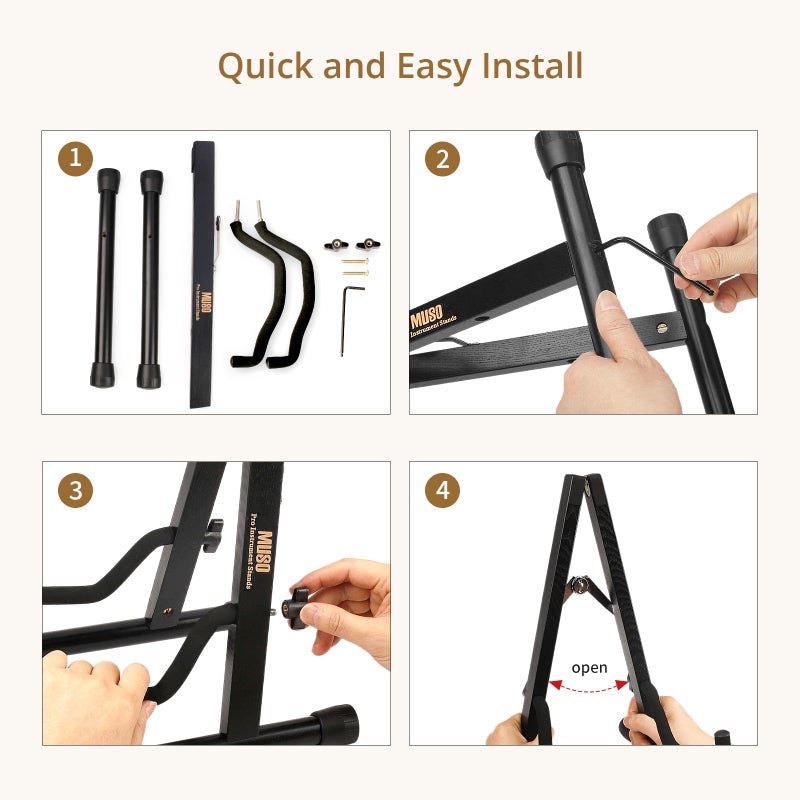 MUSO Guitar Stand,Acoustic Guitar Stand,Wood Classical Electric Guitar Stand,Foldable Bass Guitar Stand,Guitar Accessories (Hardwood Black) - Image 4