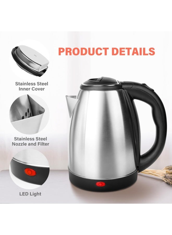 Stainless Steel Electric Kettle 2L  Fast Boil Hot Water , Milk & Tea Boiler with LED Indicator, Auto Shut-Off & Boil-Dry Protection, Stainless Steel Inner Cover & Filter, 1500W Power  Home & Office Use - Image 4
