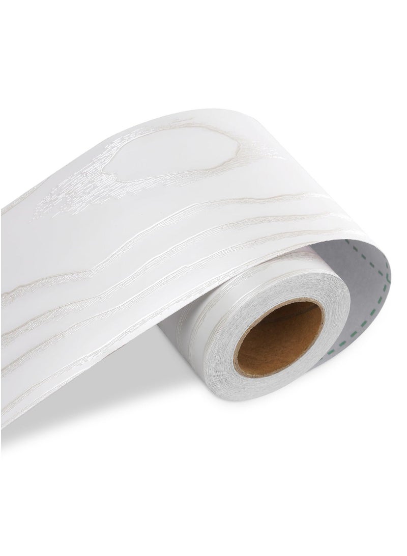 ورق جدران حدود خشب البلوط الأبيض قابل للإزالة واللصق إطار مرآة الحمام حدود خشب حبيبي شريط إصلاح فضي أبيض حدود لوحة إعلانات خشبية حواف لاصقة ذاتيًا حدود صف دراسي حديث 3.2"x197" - Image 1