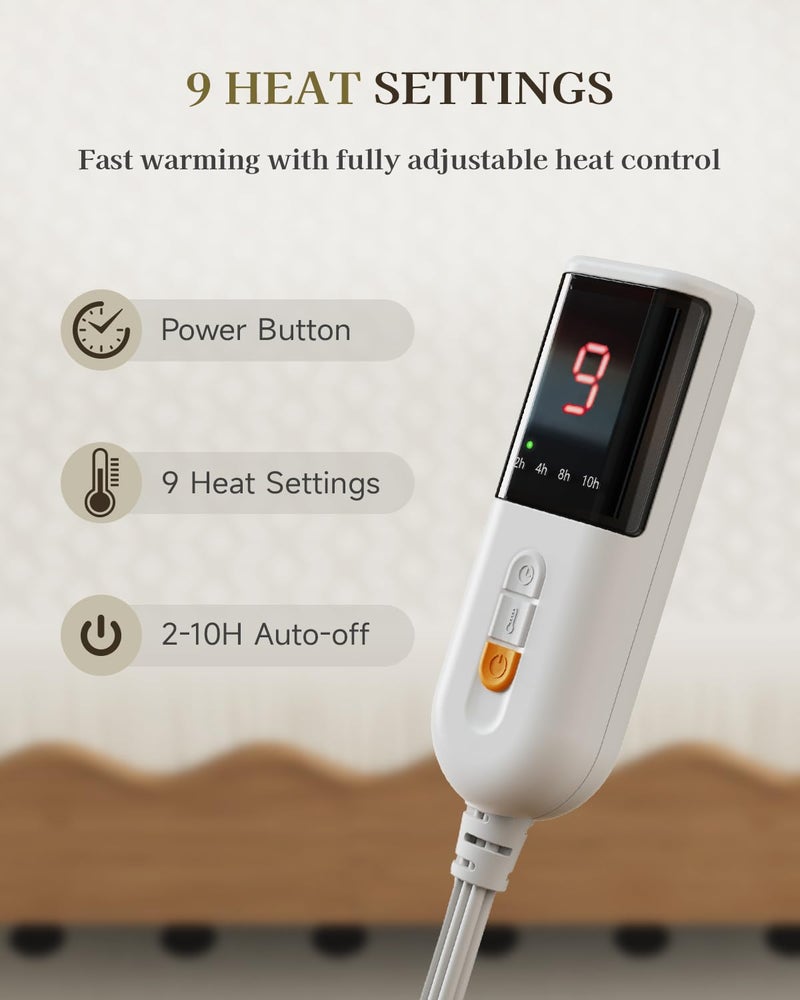 GOTCOZY Heated Mattress Pad Mini Twin Size 31"x55" - Electric Mattress Pad with 9 Heat Settings & 10 Hour Auto Off Machine Washable(White) - Image 4