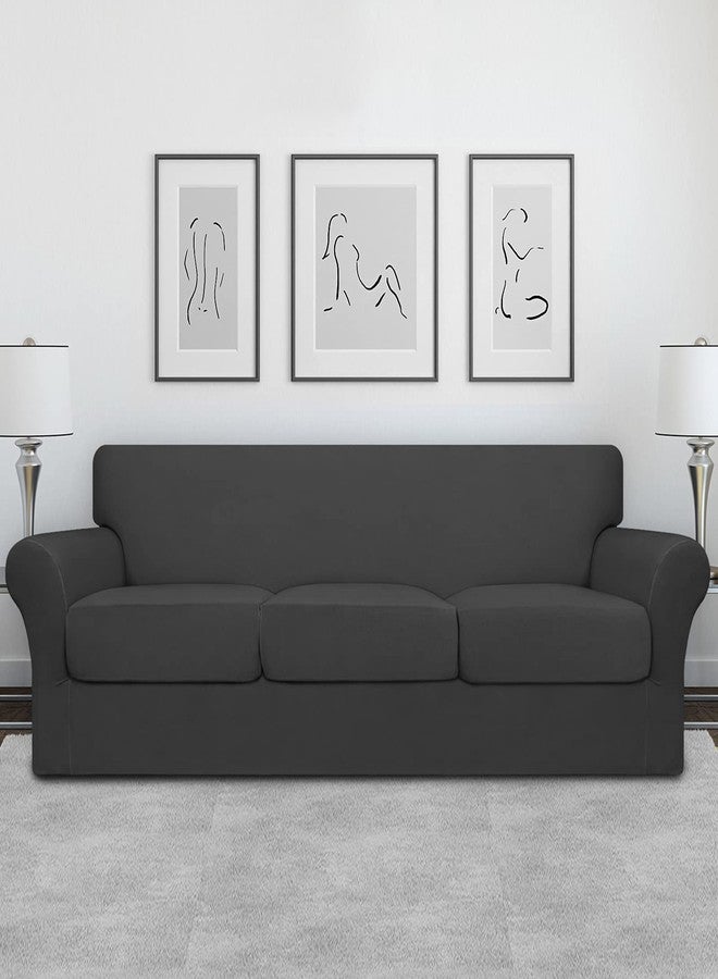 Easy-Going 4 Pieces Oversized Stretch Soft Couch Cover for Dogs - Washable Sofa Slipcover for 3 Separate Cushion Couch - Elastic Furniture Protector for Pets, Kids Dark Gray - Image 2