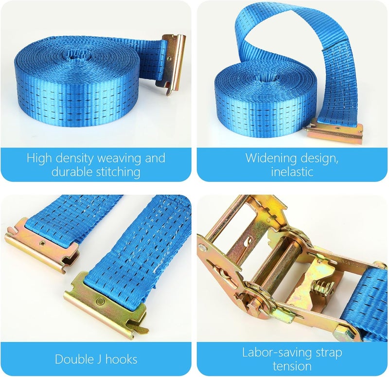 LISHINE 2Pcs 2 Inch E Track Heavy Duty Ratchet Straps 20ft with 11000 LBS Break Strength - Image 3