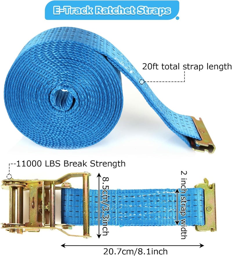 LISHINE 2Pcs 2 Inch E Track Heavy Duty Ratchet Straps 20ft with 11000 LBS Break Strength - Image 2