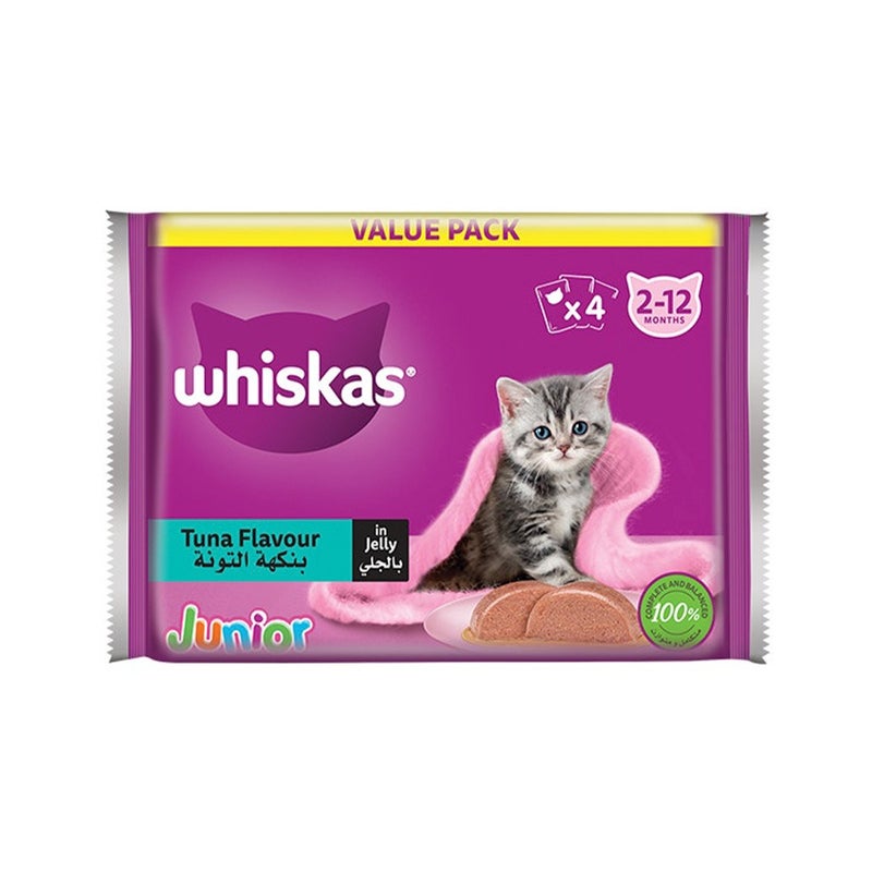 ويسكاس أكياس طعام بالتونا مع الجيلي للقطط البالغة من ويسكاس، 80 جم، 4 قطع