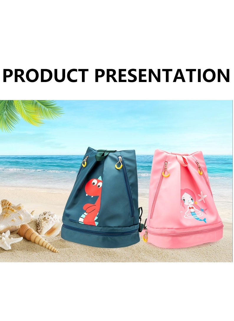 Y&D - Children Swimming Backpack for Kids Dry and Wet Separation Waterproof Storage Bag Portable Drawstring Backpack for Gym Sports Beach Pool Gear Bag (Dark Green-Dragon) - Image 1