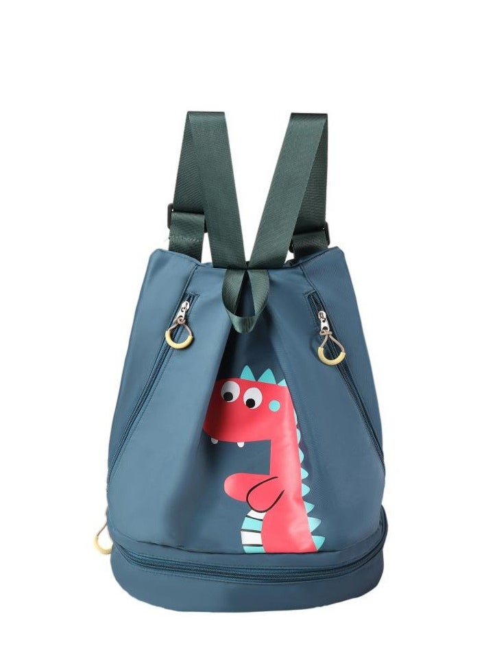 Y&D - Children Swimming Backpack for Kids Dry and Wet Separation Waterproof Storage Bag Portable Drawstring Backpack for Gym Sports Beach Pool Gear Bag (Dark Green-Dragon) - Image 1