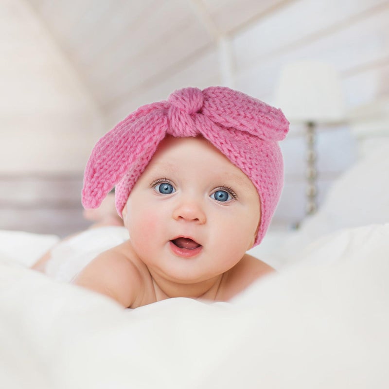 Knitted Rabbit Ear Headbands For Newborns Pink Ivory Warm Hair Accessories 2pcs - Image 5