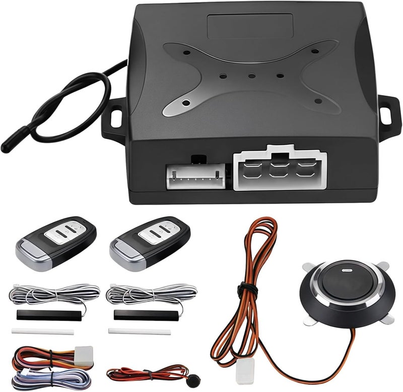Car Alarm System with Remote Start, Keyless Entry & Push Start for 12V Vehicles, Compact Security Kit, 6.9 X 5.7 X 2.8 Inches - Image 1