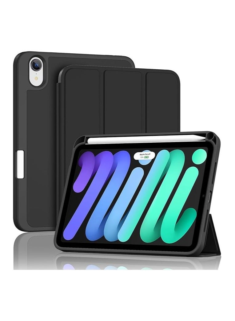 أكاليكس حافظة iPad Mini 7 2024 - حافظة A17 Pro مقاس 8.3 بوصة من الجيل السابع مع حامل قلم وحامل ثلاثي الطي وغطاء خلفي ناعم من مادة TPU، لون أسود - Image 1