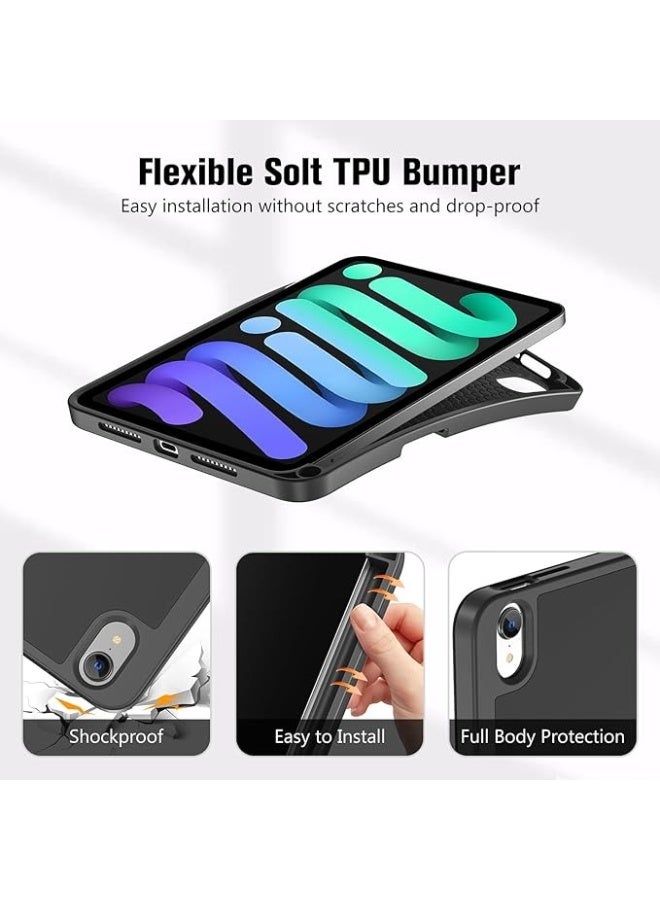 أكاليكس حافظة iPad Mini 7 2024 - حافظة A17 Pro مقاس 8.3 بوصة من الجيل السابع مع حامل قلم وحامل ثلاثي الطي وغطاء خلفي ناعم من مادة TPU، لون أسود - Image 2