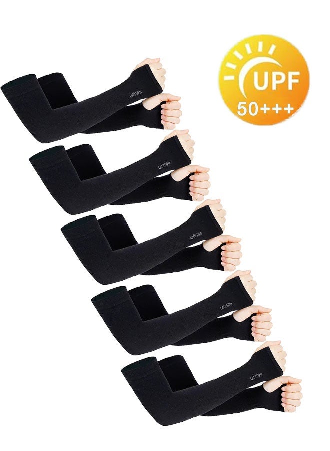 5 Pairs Arm Sleeves with UV Sun Protection, Sports Cooling Arm Breathable Compression Sleeves for Men Women, Long Sleeves Ice Arm Covers for Cycling Baseball Basketball Driving, One Size, Black - Image 1