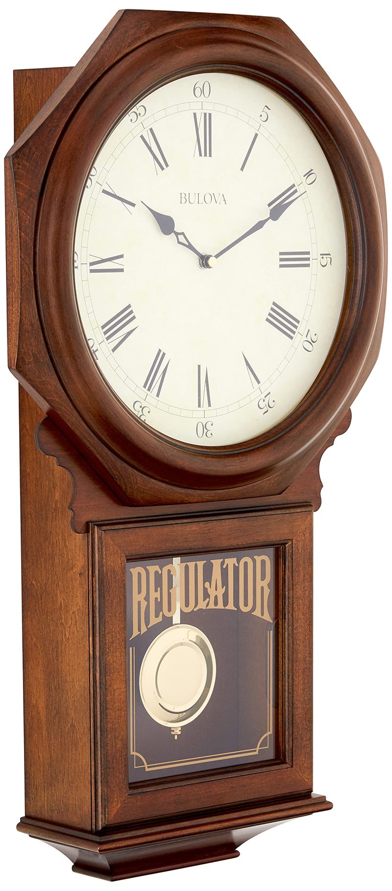 Bulova Bulova C3543 Ashford Wall Clock  25 Schoolhouse Design  Walnut Finish  Harmonic TripleChime Movement  Engraving Plate 