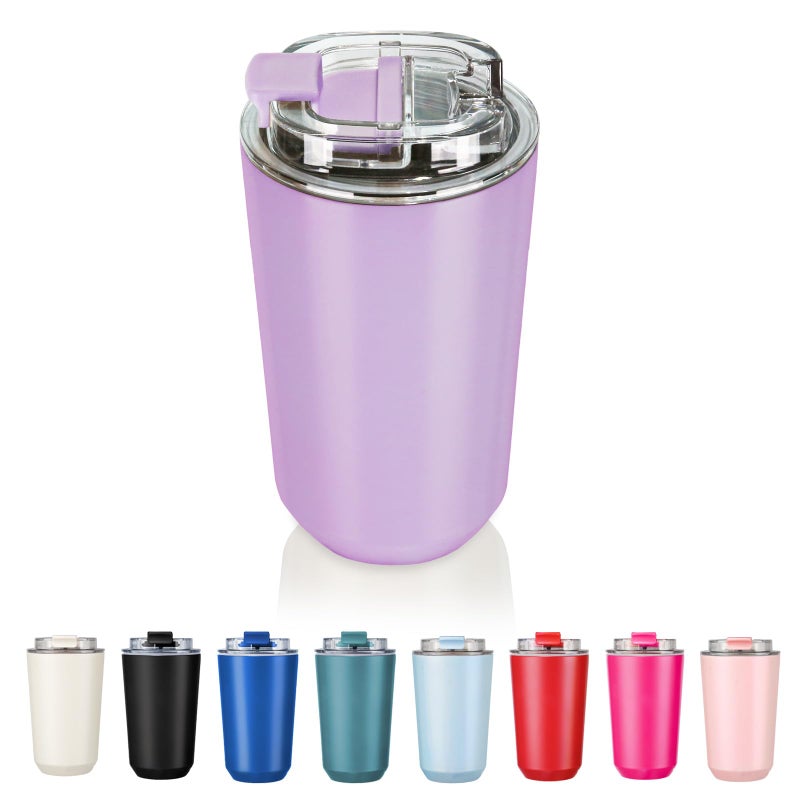 Puraville Insulated Tumblers with Lid  14 oz Travel Coffee Mug Stainless Steel Vacuum Thermos Cup  10/14 oz Leak Proof Reusable Double Walled Coffee Tumbler for Iced and Hot Drinks Lilac - Image 1