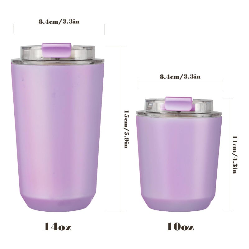 Puraville Insulated Tumblers with Lid  14 oz Travel Coffee Mug Stainless Steel Vacuum Thermos Cup  10/14 oz Leak Proof Reusable Double Walled Coffee Tumbler for Iced and Hot Drinks Lilac - Image 2