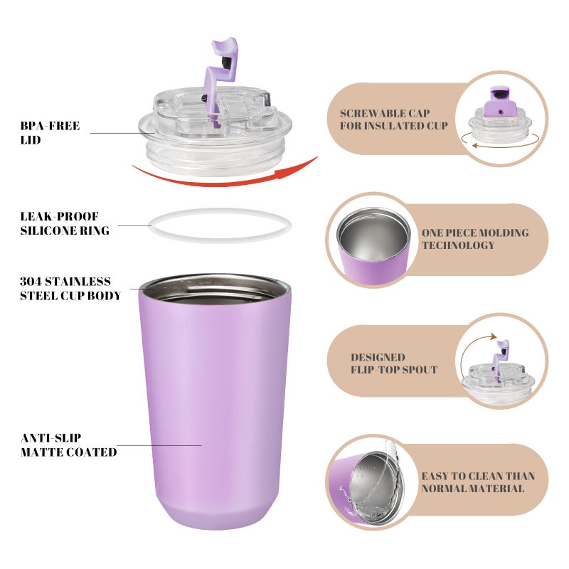Puraville Insulated Tumblers with Lid  14 oz Travel Coffee Mug Stainless Steel Vacuum Thermos Cup  10/14 oz Leak Proof Reusable Double Walled Coffee Tumbler for Iced and Hot Drinks Lilac - Image 4