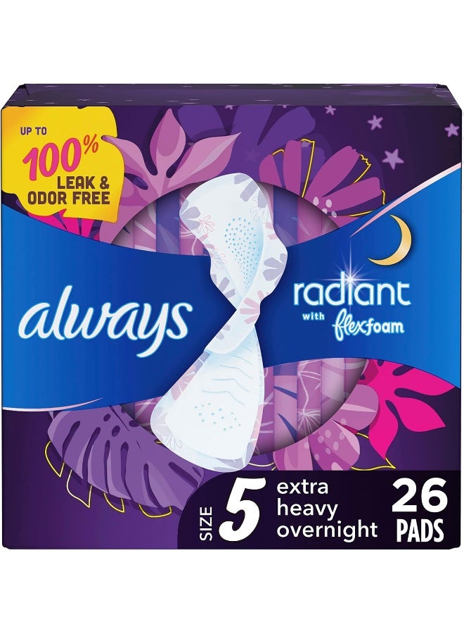 Always Radiant Overnight Feminine Pads for Women, Size 5 Extra Heavy Nighttime, with Wings, Scented, 26 ct - Image 1