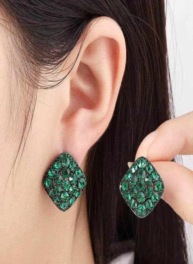 AMAAL AD American Diamond Green Stud Earrings set for Women & Girls | Korean Style Square Earrings | Ear Rings Earings Stylish Jewellery for women | Valentine Gift for Girlfriend, Lovers Couple -241 - Image 2