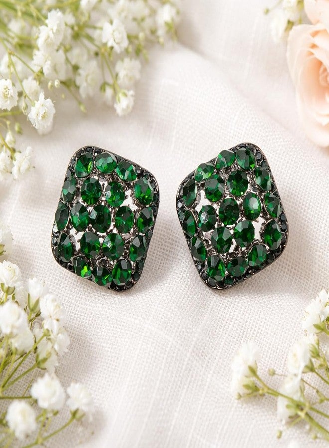 AMAAL AD American Diamond Green Stud Earrings set for Women & Girls | Korean Style Square Earrings | Ear Rings Earings Stylish Jewellery for women | Valentine Gift for Girlfriend, Lovers Couple -241 - Image 3