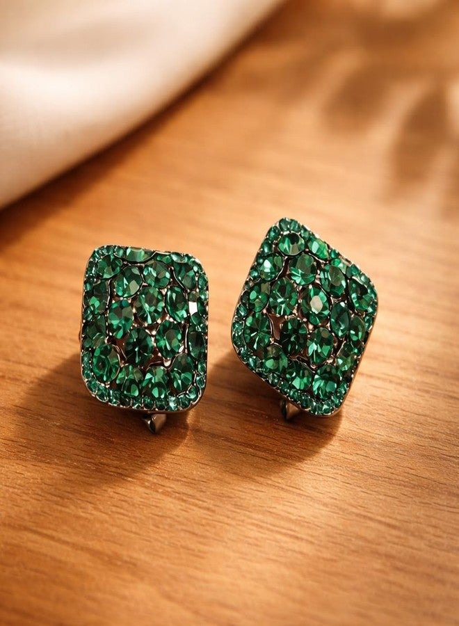AMAAL AD American Diamond Green Stud Earrings set for Women & Girls | Korean Style Square Earrings | Ear Rings Earings Stylish Jewellery for women | Valentine Gift for Girlfriend, Lovers Couple -241 - Image 4