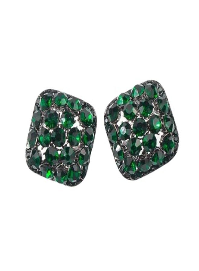 AMAAL AD American Diamond Green Stud Earrings set for Women & Girls | Korean Style Square Earrings | Ear Rings Earings Stylish Jewellery for women | Valentine Gift for Girlfriend, Lovers Couple -241 - Image 1