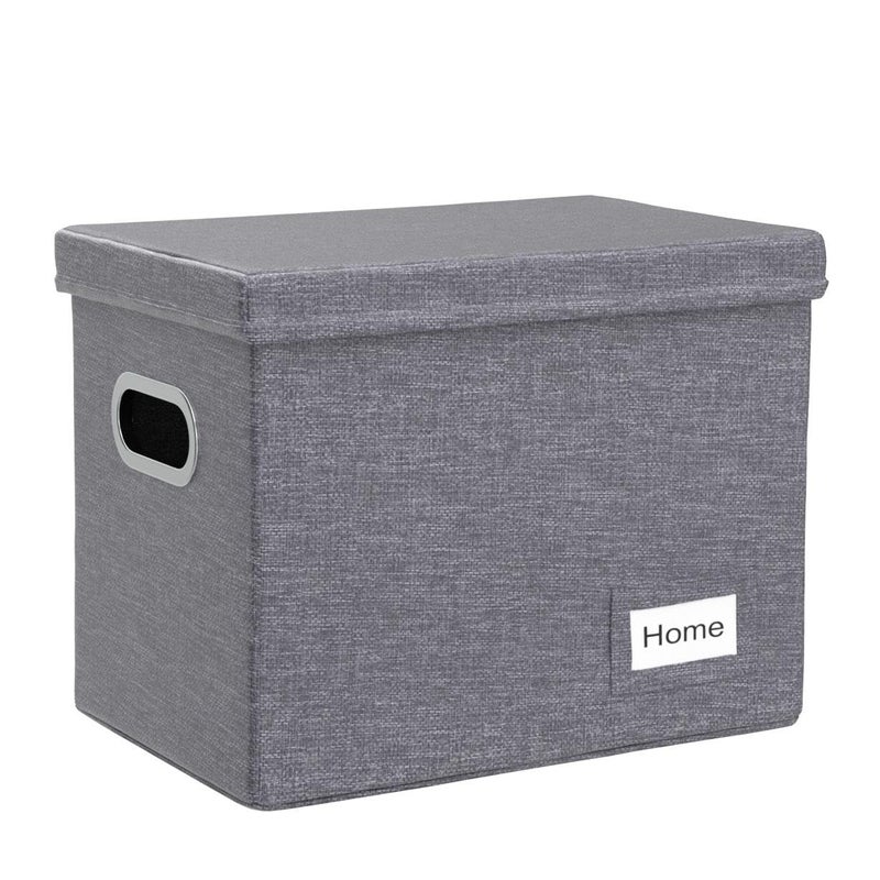 PRANDOM File Organizer Box - Set of 1 Collapsible Decorative Linen Filing Storage Hanging File Folders with Lids Office Cabinet Letter Size Grey (14x9.3x10.8 inch) - Image 4