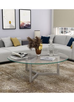 RIGID Stainless Steel Coffee Table with Glass Top  45x140x140cm  - Image 1