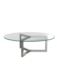RIGID Stainless Steel Coffee Table with Glass Top  45x140x140cm  - Image 2
