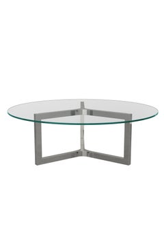 RIGID Stainless Steel Coffee Table with Glass Top  45x140x140cm  - Image 3