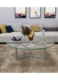RIGID Stainless Steel Coffee Table with Glass Top  45x140x140cm  - Image 4