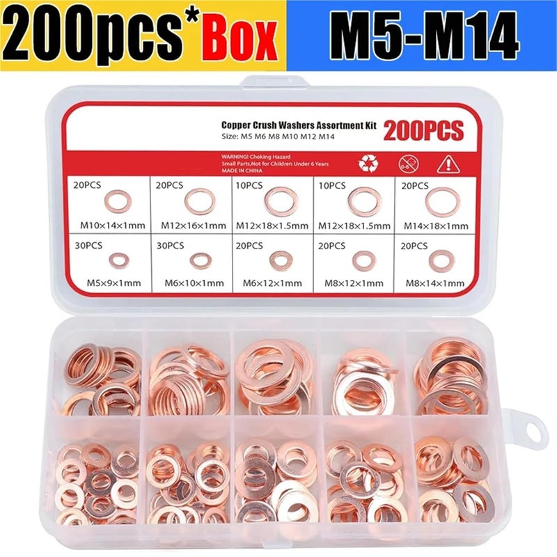 Flat Washers 3Box Copper Washer Gasket Nut and Bolt Assembly Flat Ring Seal Combination Kit with Box for Automotive Repair Parts - Image 2