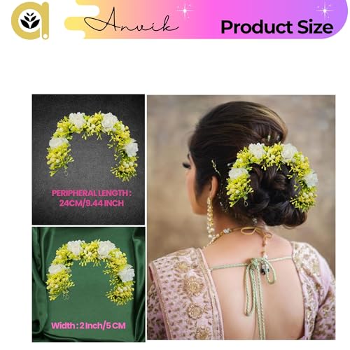 ANVIK Hair Accessories Fancy Party Bridal Wedding Fabric/Artificial Flower Bun Juda Hair Gajra For Women's Flower Hair Accessory Veni For Hair For Bride (DESIGN 1) - Image 3