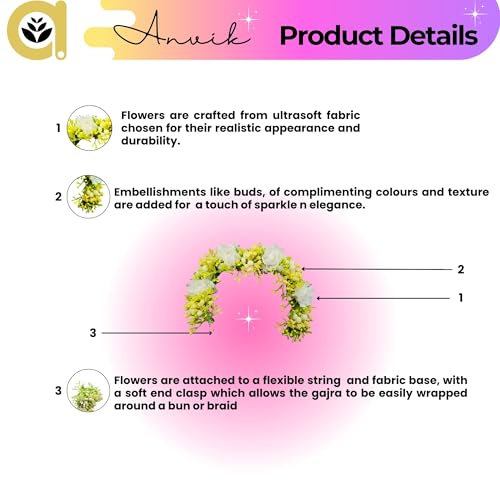 ANVIK Hair Accessories Fancy Party Bridal Wedding Fabric/Artificial Flower Bun Juda Hair Gajra For Women's Flower Hair Accessory Veni For Hair For Bride (DESIGN 1) - Image 2