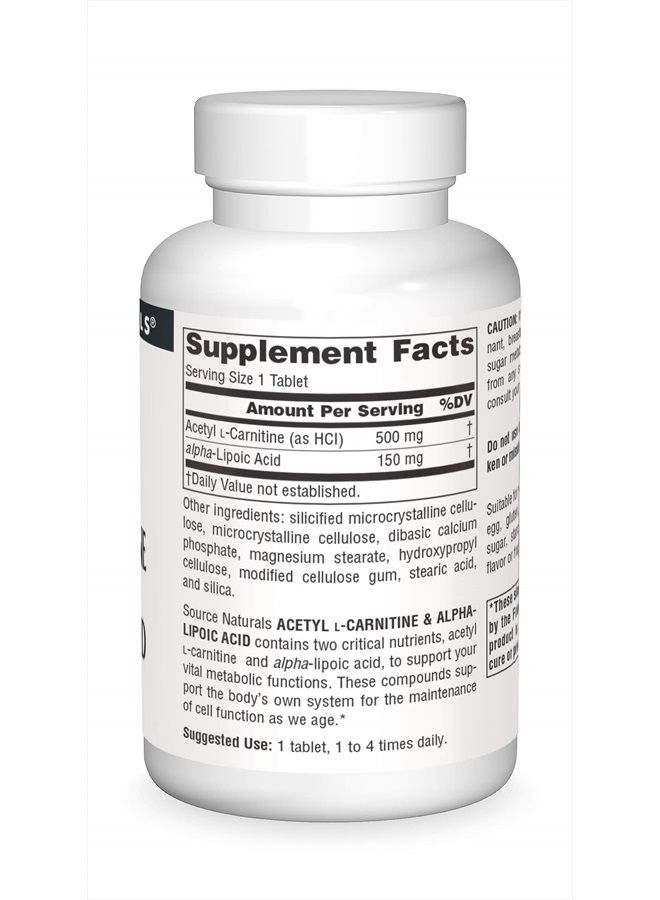 Source Naturals Acetyl L-Carnitine & Alpha-Lipoic Acid 650mg - 60 Tablets - Image 3