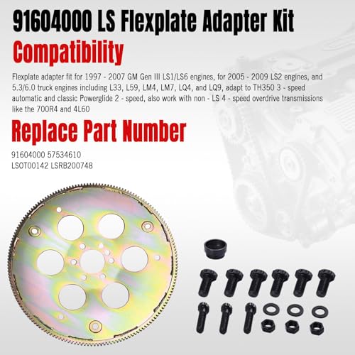 KALANBAY 57534610 LS V8 Flexplate Adapter Kit With Bolts & Spacer For 1997-2007 GM Gen III LS1/LS2/LS6/4.8/5.3/6.0 TH350 700R4 200-4R 4L60 Transmission Adapter Flex Plate Kit Swap Flywheel - Image 2
