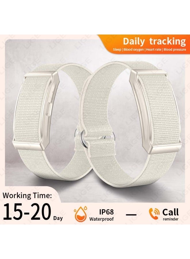 لييج سوار ذكي أنيق ومتين للنساء، جهاز تتبع اللياقة البدنية بدون شاشة، تتبع الصحة على مدار 24 ساعة، سوار ذكي خفيف الوزن وقابل للحمل، مقاوم للماء IP68، حزامان بيج قابلان للتبديل، مناسب للاستخدام في الهواء الطلق - Image 5