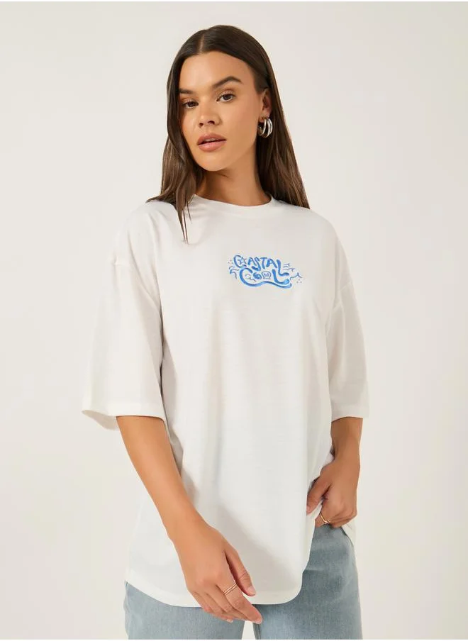 ستايلي Embroidered Short Sleeve Oversized T-Shirt