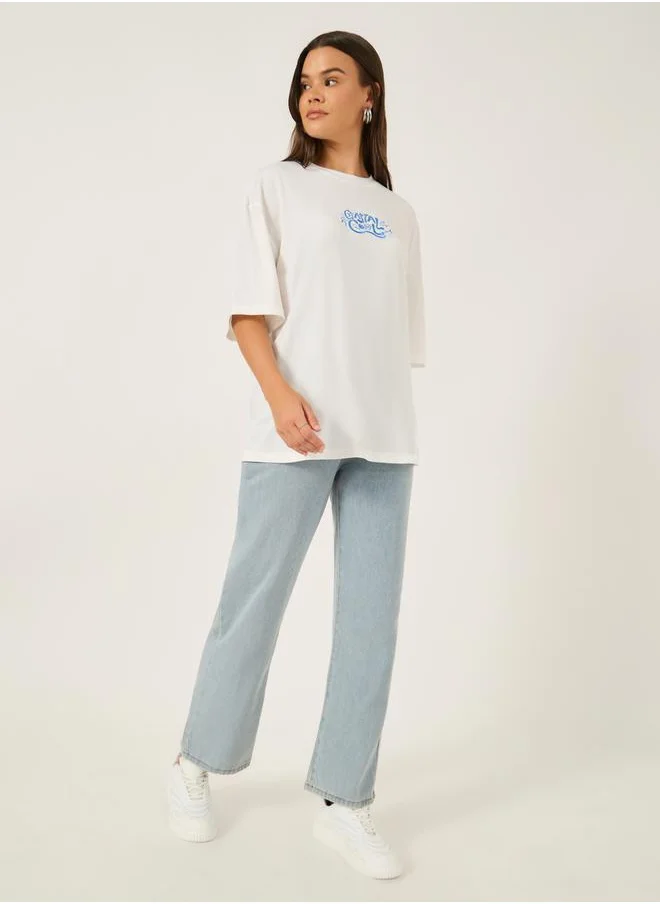 ستايلي Embroidered Short Sleeve Oversized T-Shirt