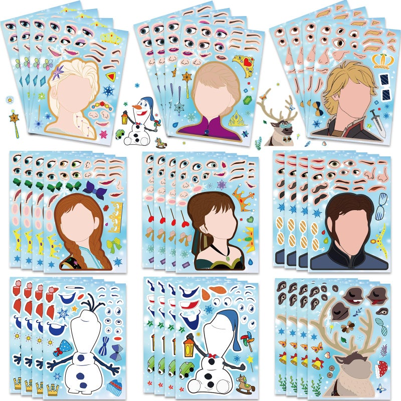 36Pcs Frozen Party Favors Stickers Make Your Own Stickers for Kids Make a Face Sheets Fun Gifts for Kids Birthday Party Supplies Mix and Match Sticker Bday Party Favor Decorations for Girls